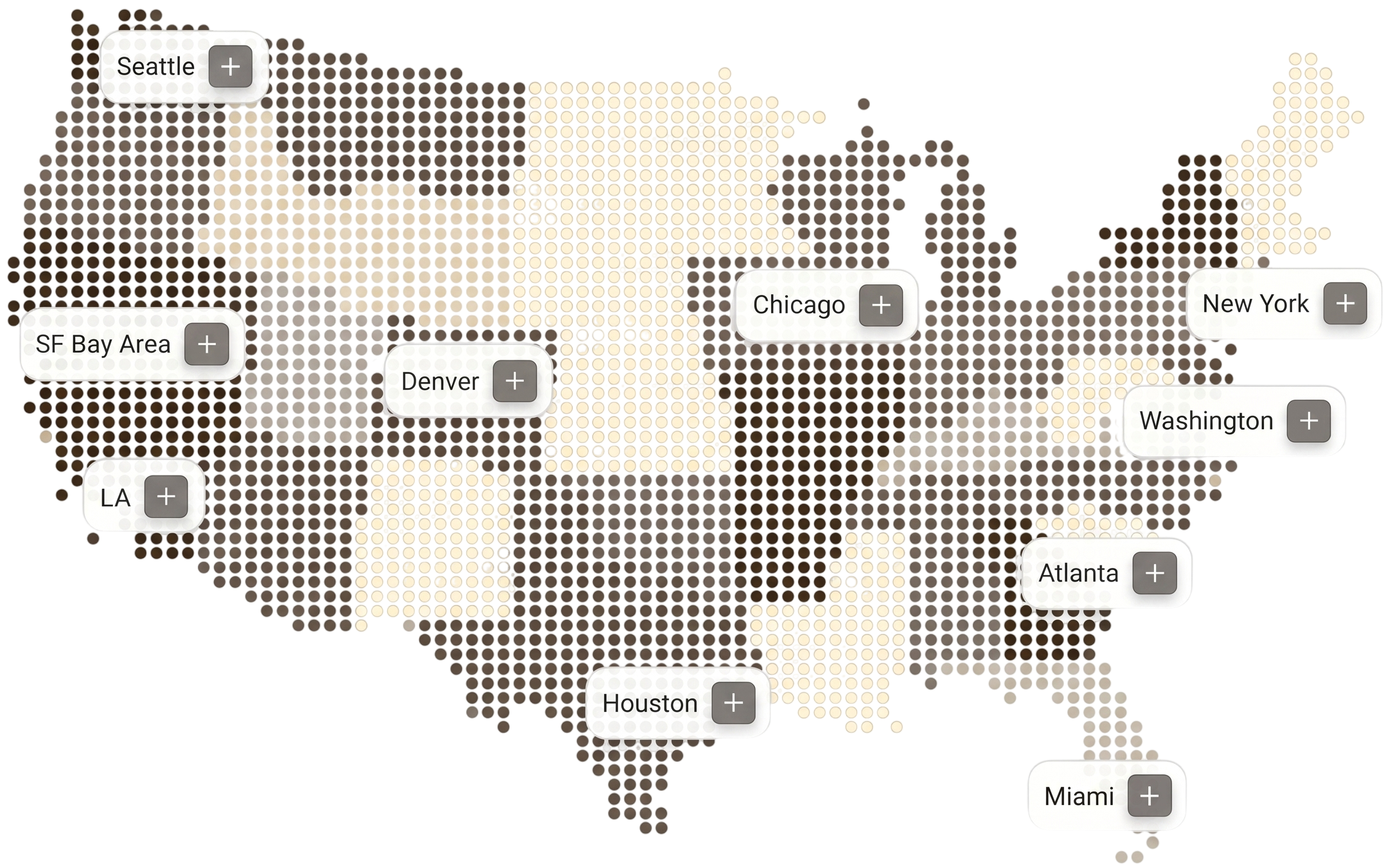 US map showing cities Webcrate serves